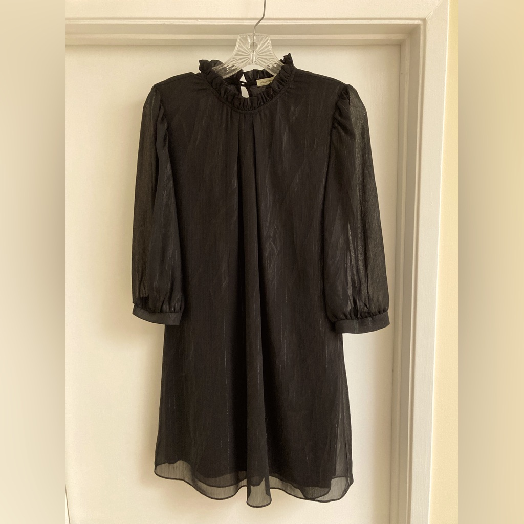 Short Chiffon Black Dress With Sparkle Lines Black Slip Attached Brand New